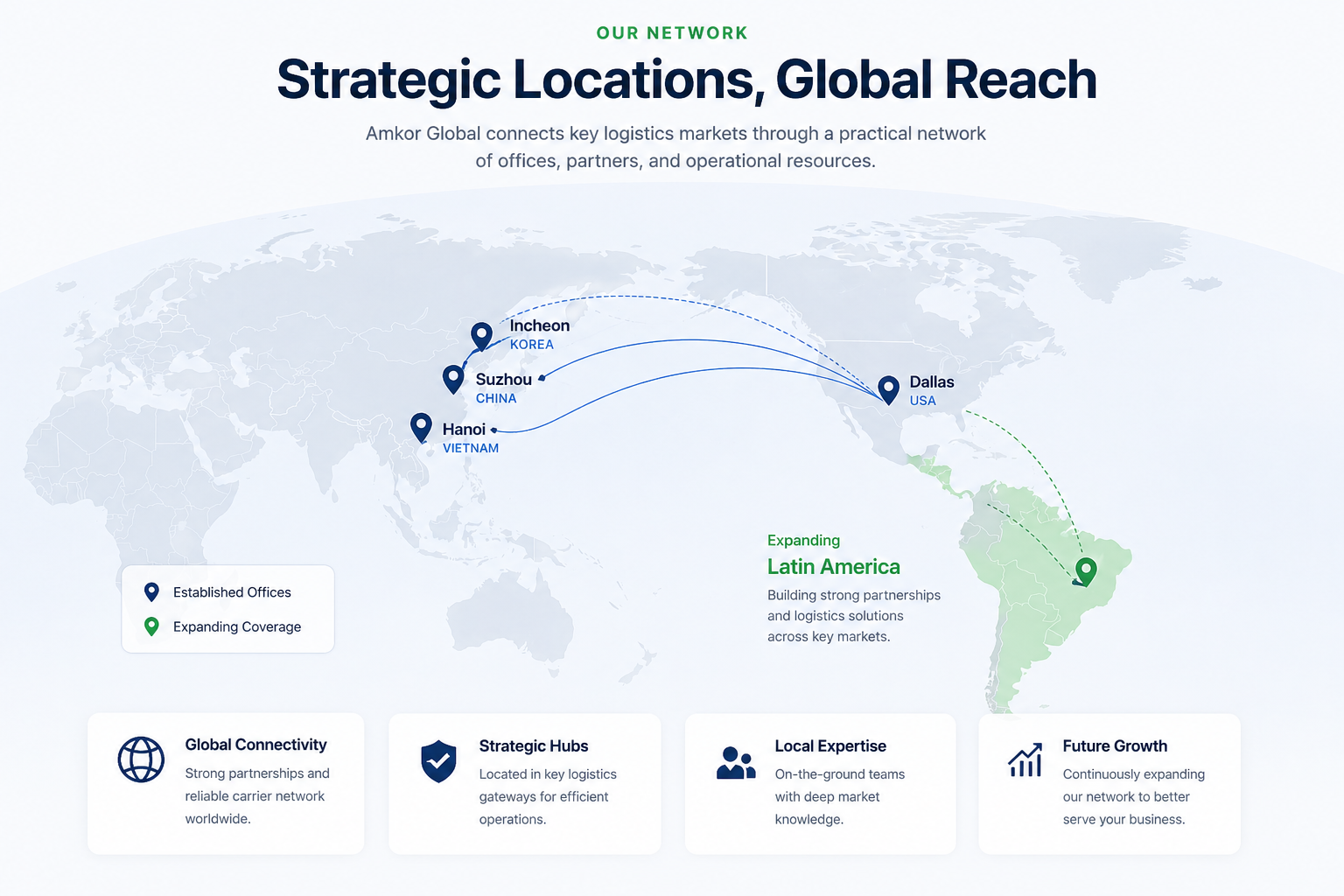 Amkor Global strategic locations and global reach map